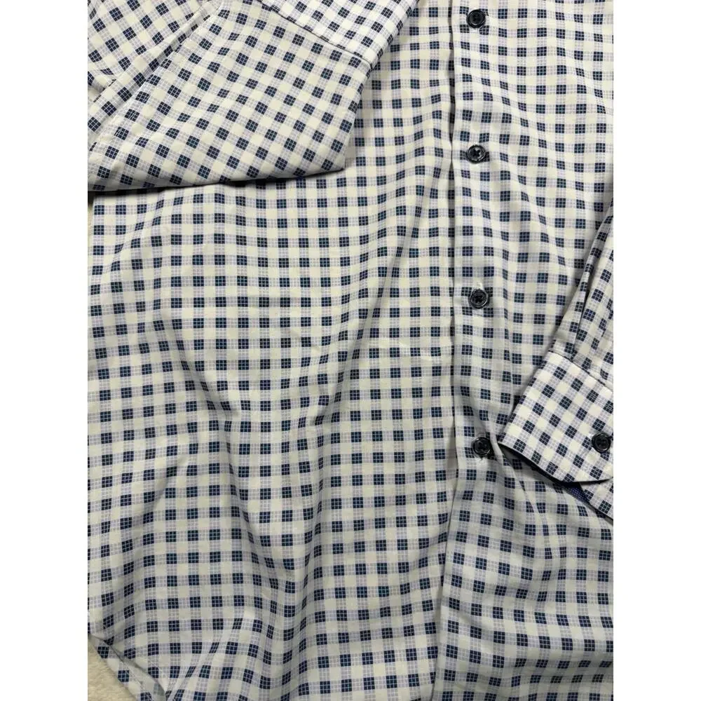 Burberry London Mens 16.5 Blue White Check 100% Silk Long Sleeve Dress Shirt